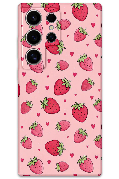 Galaxy S25 Ultra Uyumlu Çilek Desenli Telefon Kılıfı + Ekran Koruyucu - 5804