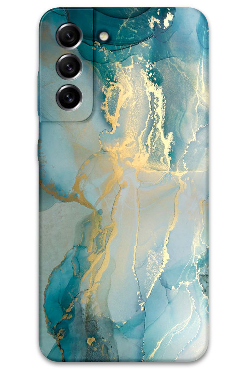 Galaxy S21 Fe Uyumlu Mermer Desenli Telefon Kılıfı + Ekran Koruyucu - 5814