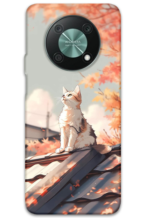 Huawei Nova Y90 Uyumlu Kedi Desenli Telefon Kılıfı + Ekran Koruyucu - 5784