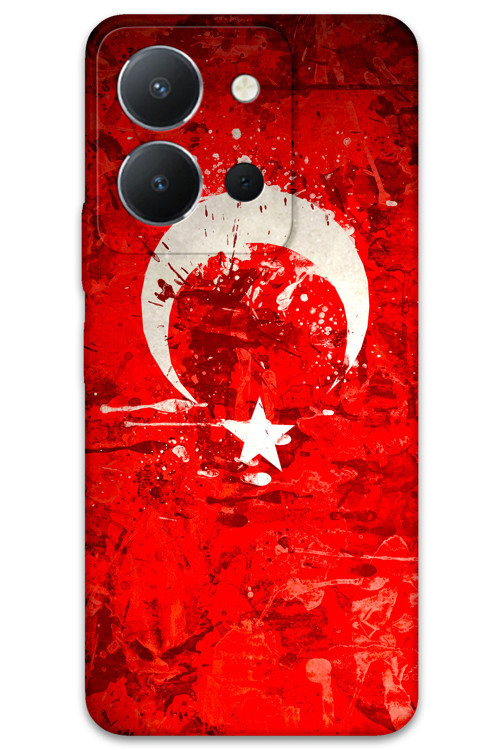 Vivo Y36 Uyumlu Türk Bayrağı Desenli Telefon Kılıfı + Ekran Koruyucu - 5847