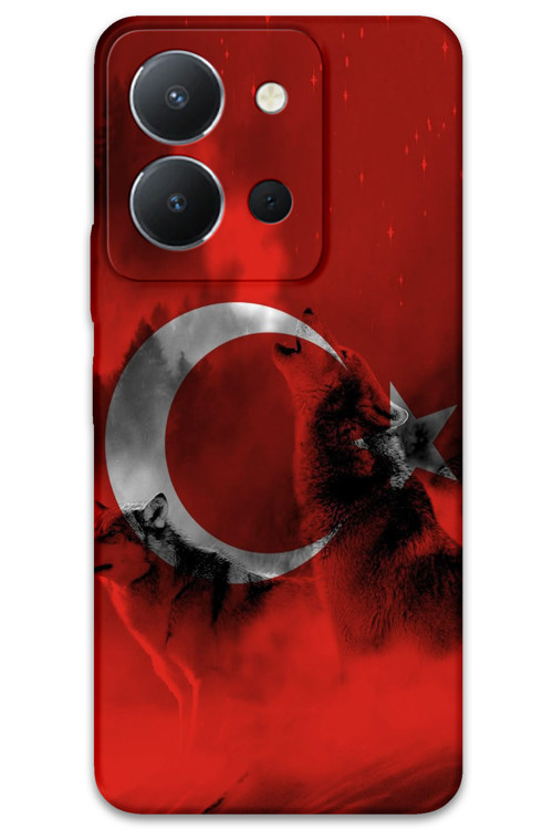Vivo Y36 Uyumlu Türk Bayrağı Desenli Telefon Kılıfı + Ekran Koruyucu - 5854