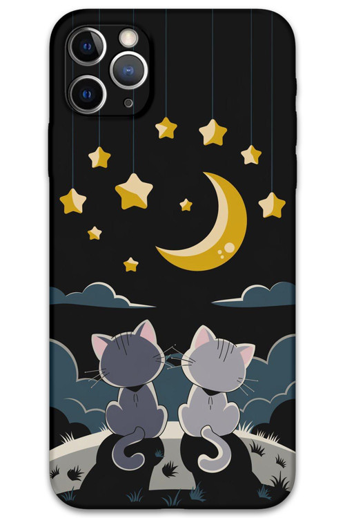 İphone 11 Pro Max Uyumlu Kedi Desenli Telefon Kılıfı + Ekran Koruyucu - 5809