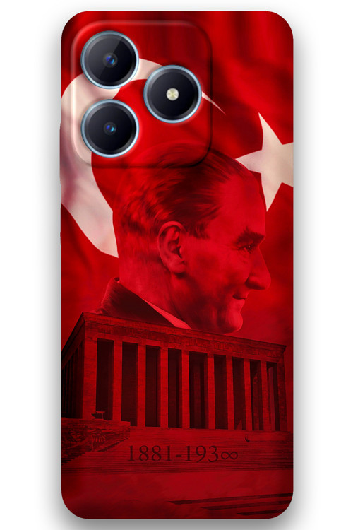 Realme Note 50 Uyumlu Atatürk Desenli Telefon Kılıfı + Ekran Koruyucu - 5848