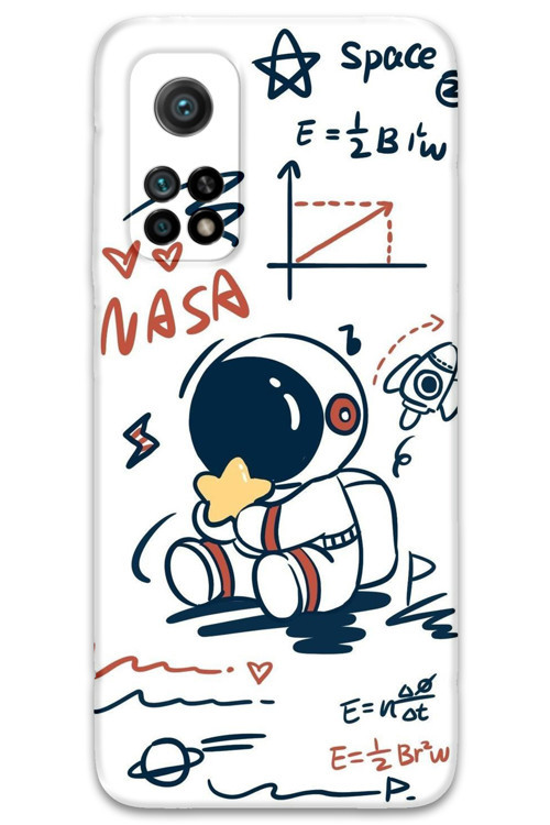 Xiaomi Mi 10T Pro Uyumlu Astronot Desenli Telefon Kılıfı + Ekran Koruyucu - 5858
