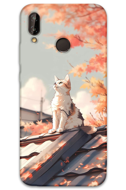Huawei P20 Lite Uyumlu Kedi Desenli Telefon Kılıfı + Ekran Koruyucu - 5784