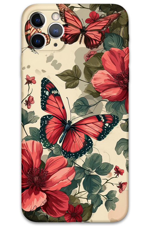 İphone 11 Pro Uyumlu Kelebek Desenli Telefon Kılıfı + Ekran Koruyucu - 5795