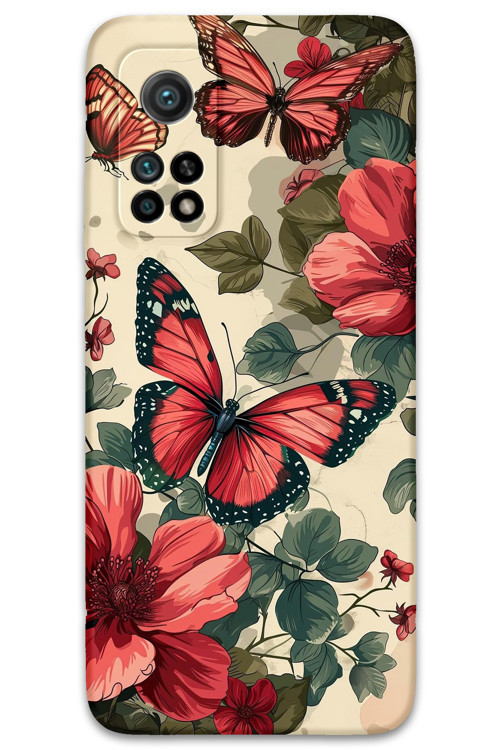 Xiaomi Mi 10T Pro Uyumlu Kelebek Desenli Telefon Kılıfı + Ekran Koruyucu - 5795