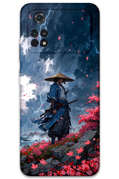 Poco M4 Pro 4G Uyumlu Samuray Desenli Telefon Kılıfı + Ekran Koruyucu - 5825