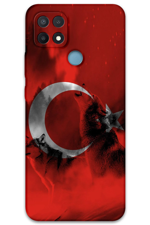 Oppo A15S Uyumlu Türk Bayrağı Desenli Telefon Kılıfı + Ekran Koruyucu - 5854
