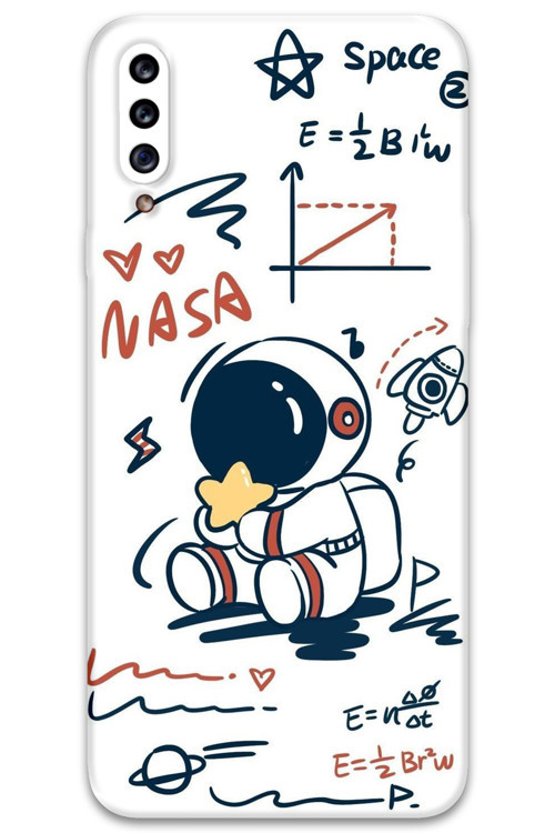 Galaxy A20S Uyumlu Astronot Desenli Telefon Kılıfı + Ekran Koruyucu - 5858