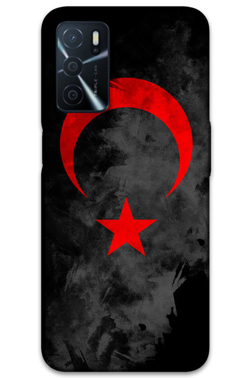 Oppo A55 Uyumlu Türk Bayrağı Desenli Telefon Kılıfı + Ekran Koruyucu - 5852