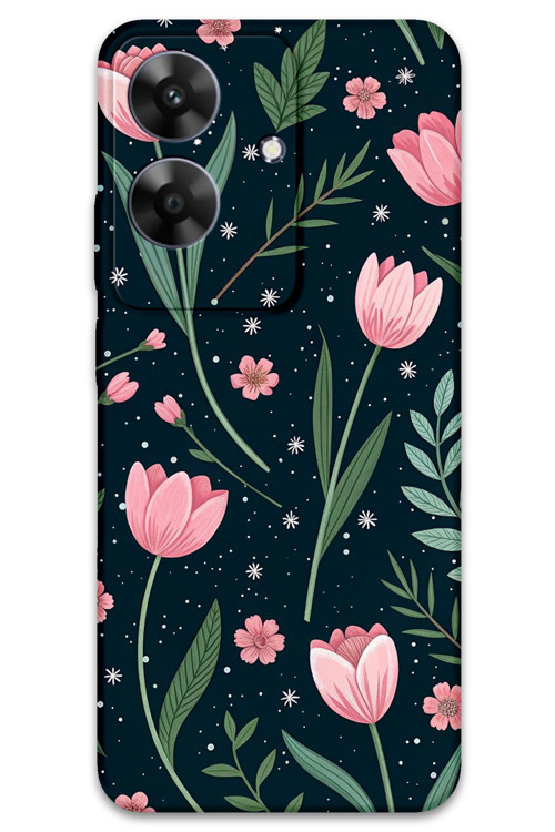 Realme Note 60 Uyumlu Çiçek Desenli Telefon Kılıfı + Ekran Koruyucu - 5788