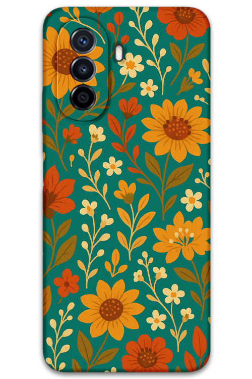 Huawei Nova Y70 Uyumlu Çiçek Desenli Telefon Kılıfı + Ekran Koruyucu - 5786