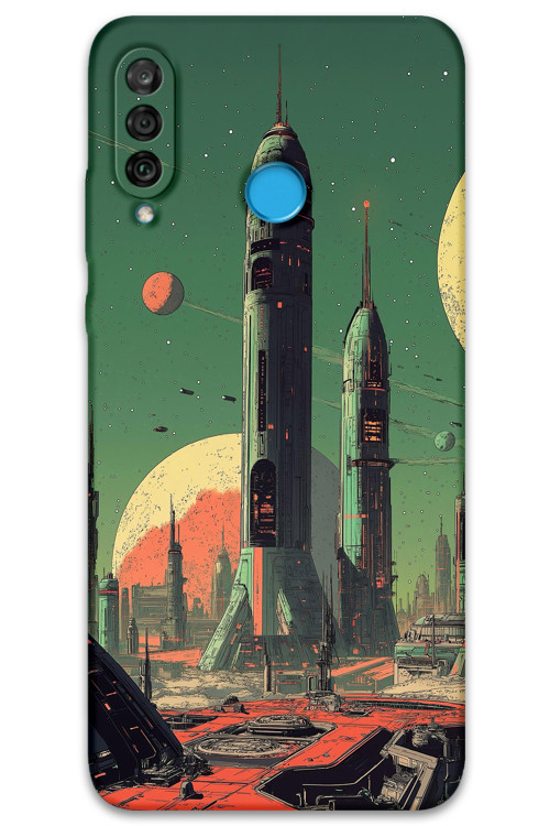 Huawei P30 Lite Uyumlu Uzay Desenli Telefon Kılıfı + Ekran Koruyucu - 5870
