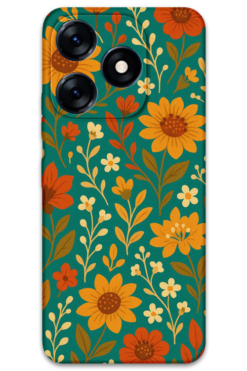 Tecno Spark 20C Uyumlu Çiçek Desenli Telefon Kılıfı + Ekran Koruyucu - 5786