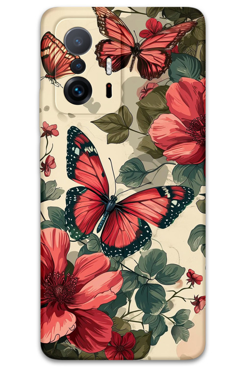 Xiaomi Mi 11T Pro Uyumlu Kelebek Desenli Telefon Kılıfı + Ekran Koruyucu - 5795