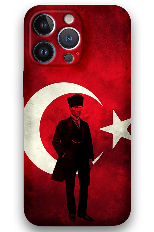 İphone 13 Pro Uyumlu Atatürk Desenli Telefon Kılıfı + Ekran Koruyucu - 5849