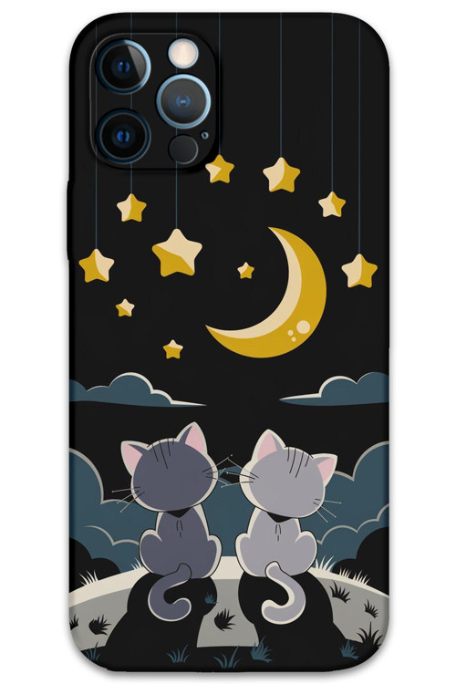 İphone 12 Pro Max Uyumlu Kedi Desenli Telefon Kılıfı + Ekran Koruyucu - 5809