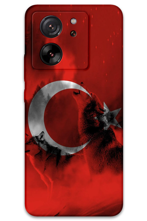 Xiaomi Mi 13T Uyumlu Türk Bayrağı Desenli Telefon Kılıfı + Ekran Koruyucu - 5854