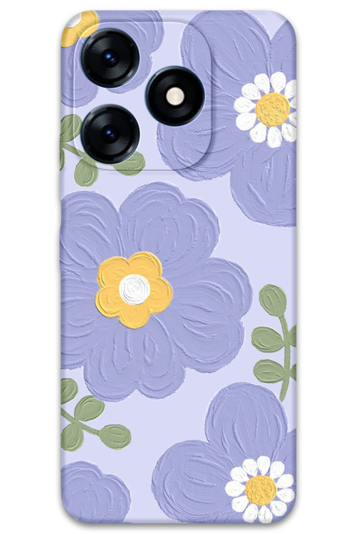 Tecno Spark 20C Uyumlu Çiçek Desenli Telefon Kılıfı + Ekran Koruyucu - 5799