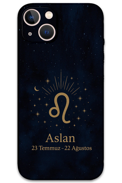 İphone 14 Uyumlu Aslan Burcu Desenli Telefon Kılıfı + Ekran Koruyucu - 5772