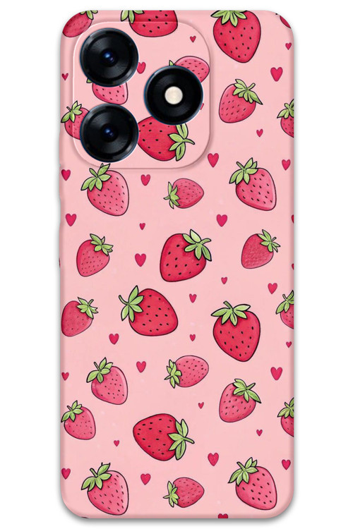 Tecno Spark 20C Uyumlu Çilek Desenli Telefon Kılıfı + Ekran Koruyucu - 5804