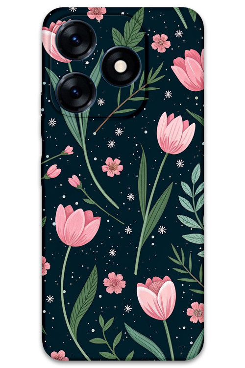 Tecno Spark 20 Uyumlu Çiçek Desenli Telefon Kılıfı + Ekran Koruyucu - 5788