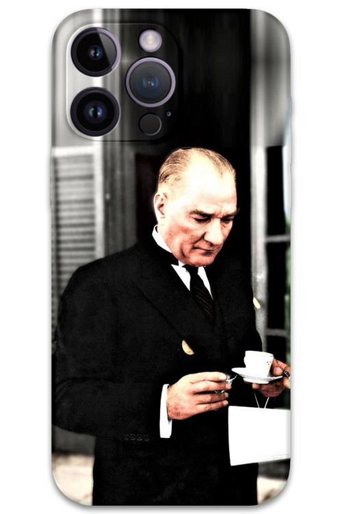 İphone 14 Pro Uyumlu Atatürk Desenli Telefon Kılıfı + Ekran Koruyucu - 5850