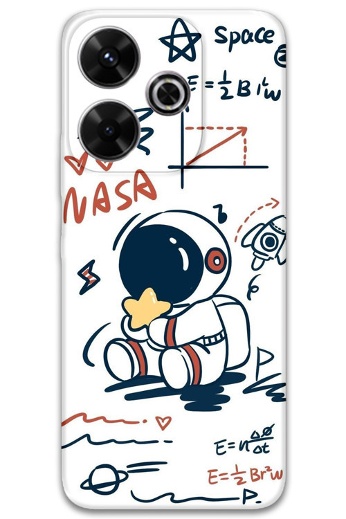 Xiaomi Redmi 13 Uyumlu Astronot Desenli Telefon Kılıfı + Ekran Koruyucu - 5858