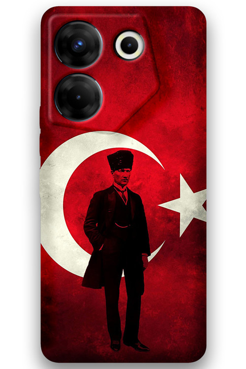 Tecno Camon 20 Uyumlu Atatürk Desenli Telefon Kılıfı + Ekran Koruyucu - 5849