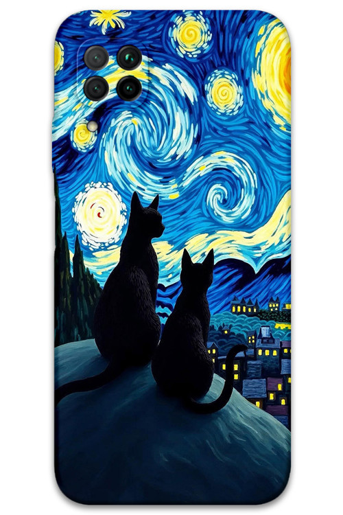 Huawei P40 Lite Uyumlu Kedi Desenli Telefon Kılıfı + Ekran Koruyucu - 5782