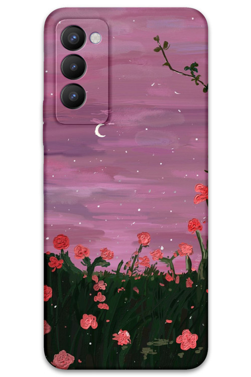 Tecno Camon 18 Uyumlu Çiçek Desenli Telefon Kılıfı + Ekran Koruyucu - 5793