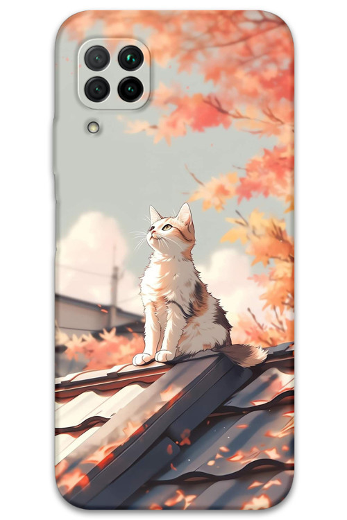 Huawei P40 Lite Uyumlu Kedi Desenli Telefon Kılıfı + Ekran Koruyucu - 5784