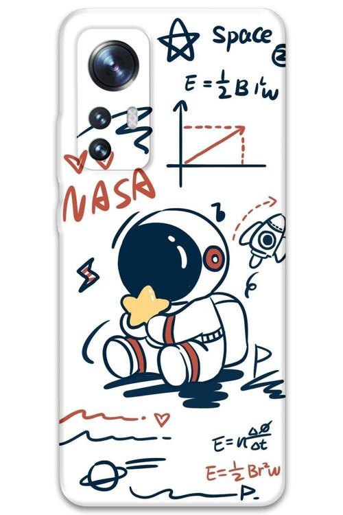 Xiaomi Mi 12 Pro Uyumlu Astronot Desenli Telefon Kılıfı + Ekran Koruyucu - 5858