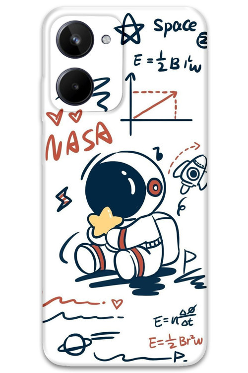 Realme 10 4G Uyumlu Astronot Desenli Telefon Kılıfı + Ekran Koruyucu - 5858