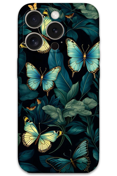 İphone 15 Pro Uyumlu Kelebek Desenli Telefon Kılıfı + Ekran Koruyucu - 5791