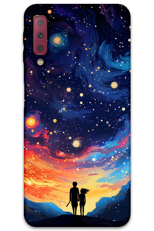 Galaxy A7 2018 Uyumlu Uzay Desenli Telefon Kılıfı + Ekran Koruyucu - 5863