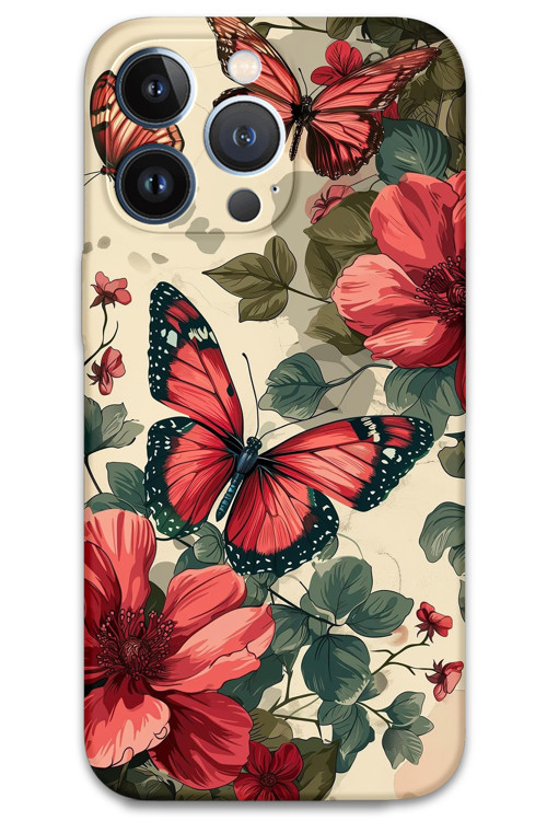 İphone 13 Pro Max Uyumlu Kelebek Desenli Telefon Kılıfı + Ekran Koruyucu - 5795