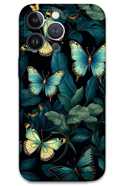 İphone 13 Pro Max Uyumlu Kelebek Desenli Telefon Kılıfı + Ekran Koruyucu - 5791