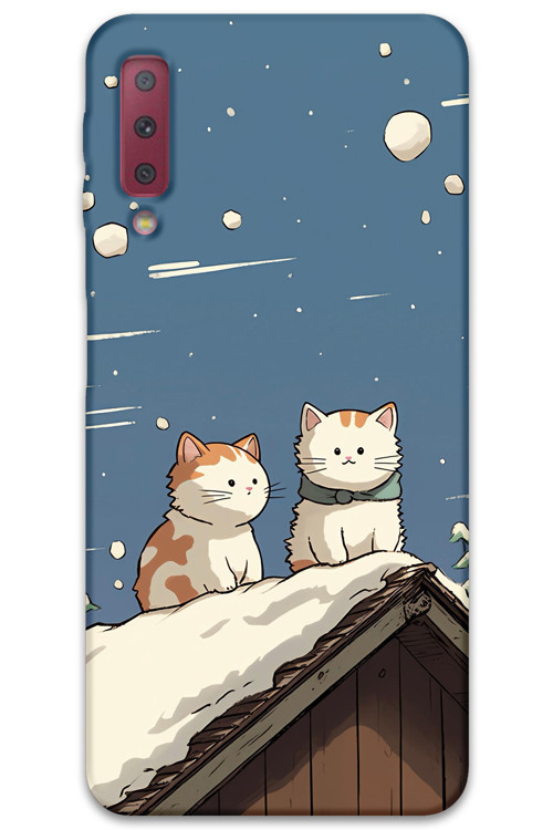 Galaxy A7 2018 Uyumlu Kedi Desenli Telefon Kılıfı + Ekran Koruyucu - 5780
