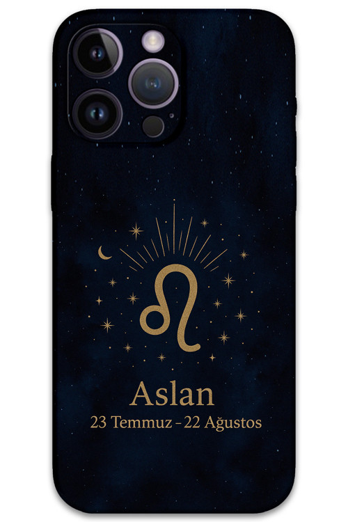 İphone 14 Pro Uyumlu Aslan Burcu Desenli Telefon Kılıfı + Ekran Koruyucu - 5772
