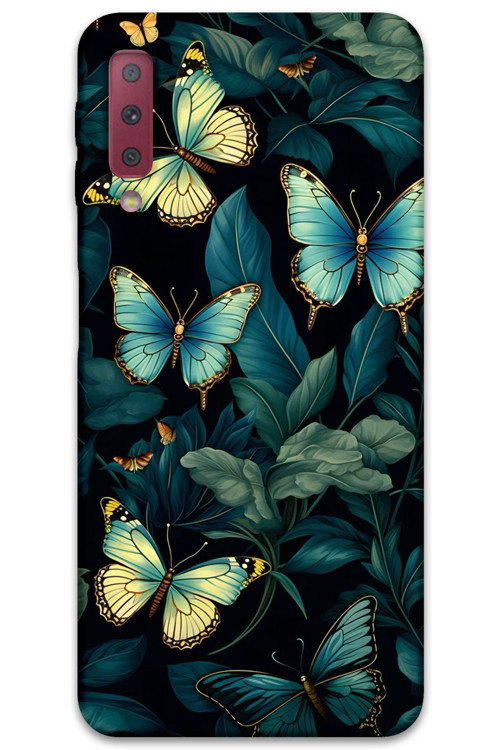 Galaxy A7 2018 Uyumlu Kelebek Desenli Telefon Kılıfı + Ekran Koruyucu - 5791