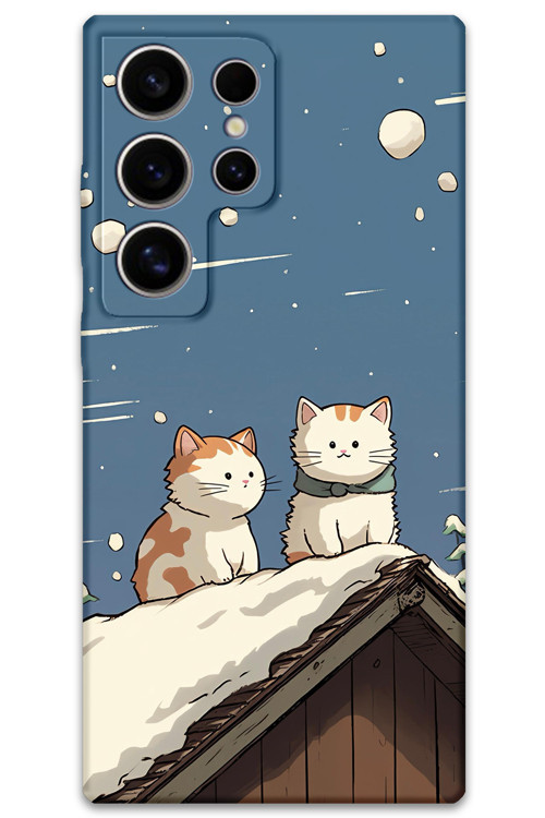 Galaxy S23 Ultra Uyumlu Kedi Desenli Telefon Kılıfı + Ekran Koruyucu - 5780