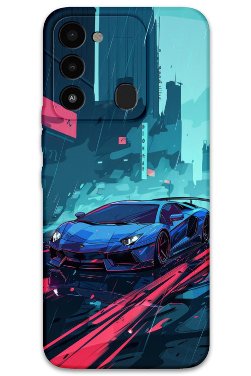 Tecno Spark 8C Uyumlu Araba Desenli Telefon Kılıfı + Ekran Koruyucu - 5763
