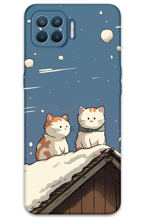 Oppo Reno 4 Lite Uyumlu Kedi Desenli Telefon Kılıfı + Ekran Koruyucu - 5780