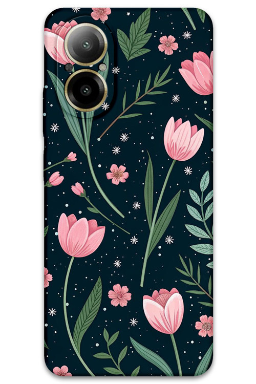Realme 12 Lite Uyumlu Çiçek Desenli Telefon Kılıfı + Ekran Koruyucu - 5788