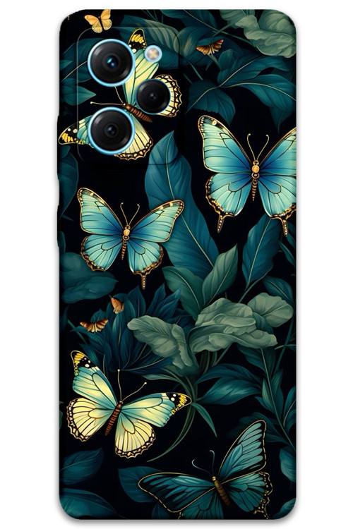Poco X5 Pro Uyumlu Kelebek Desenli Telefon Kılıfı + Ekran Koruyucu - 5791