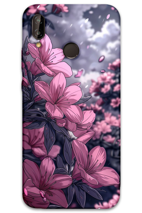 Huawei P20 Lite Uyumlu Çiçek Desenli Telefon Kılıfı + Ekran Koruyucu - 5796