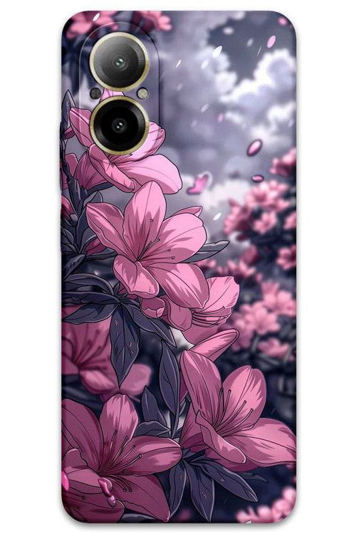 Realme 12 Lite Uyumlu Çiçek Desenli Telefon Kılıfı + Ekran Koruyucu - 5796