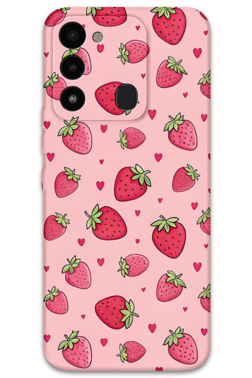 Tecno Spark 8C Uyumlu Çilek Desenli Telefon Kılıfı + Ekran Koruyucu - 5804